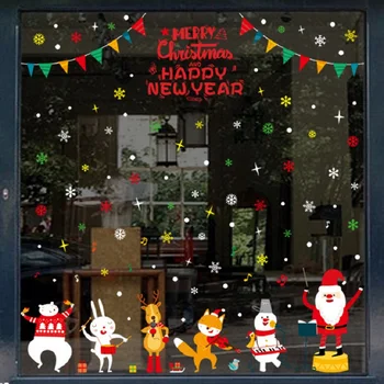 Veselé Vianoce Cartoon Samolepky Na Stenu Santa Claus Snehu, Nový Rok Zvieratá Dekoratívne Pre Obývaciu Izbu Predviesť Stenu Odtlačkový Nálepky