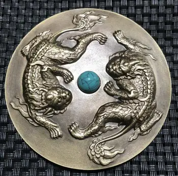 Čína Vzácne Zbierky Seiko obojstranný Boh zviera socha mosadz Pamätné medailón