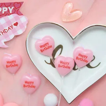 10pcs Happy Birthday Svadobnú Tortu Sviečka Kórea Iny Štýl Ružové Srdce Romantický Party Dekorácie Valentína Dodávky