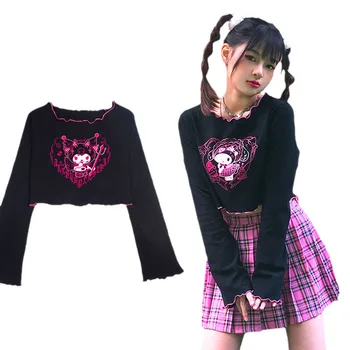 Sanrioed Anime Tlač Hot Girl Sa Dá Nosiť Mimo Kabát Kawaii Kuromi Moje Melódie Jk Dlhým Rukávom T-Shirt Ženy Krátke