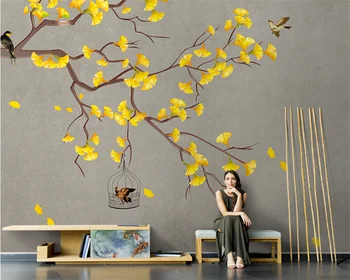 beibehang Prispôsobené modernej Čínskej ručne maľované zlatý kvet a vták obývacia izba TV tapetu pozadia, tapety,