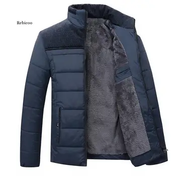 Pánske Zimné Bundy Nové Plus Cashmere Blouson Homme Muž Stojí Golier Business Kabát Udržať v Teple Hrubé Spájať Bavlnené Oblečenie