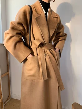 Vody, vlnenie svetla luxusný oblek golier strednej dĺžky obojstranné cashmere kabát vlnené kabát 21 nové