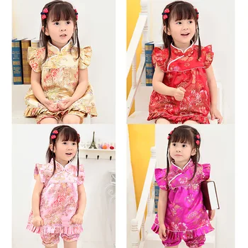 Maloobchod 1-5 rokov Dieťa Dievča Bavlna Polyester Cheongsam Čínsky Štýl Dragon Kostým Sladké Krásne Elegantné Individuality