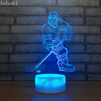 Nový Hokejový Prehrávač 3D stolná Lampa 7 Farby Meniace LED Nočné Svetlo USB Spálňa Domova Spánku Osvetlenie Športových Fanúšikov Dary