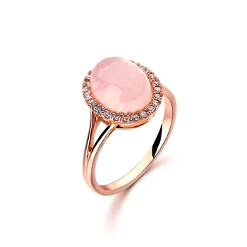 Ociki Rose Gold Color CZ Ross Quartz Crystal Green Ružový Opál Snubné Prstene Oválne Šperky pre Ženy, Dievčatá Gift Drop Shipping