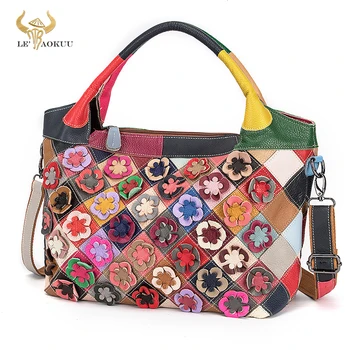 Multi-Farebné pravej Kože, Luxusné Značky Dámske Kvetinové Módne Shopper Kabelka, taška cez Rameno Ženy Dizajnér Žena Tote bag 815