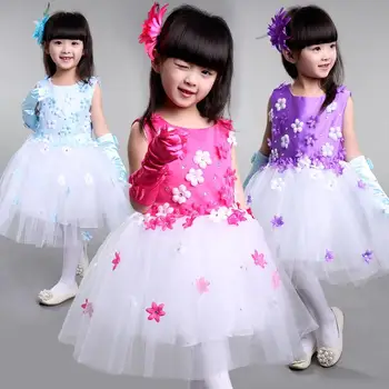 Detské oblečenie nové deň detí tanec petal výkon kostým kvet oka gázy dievča šaty bez rukávov