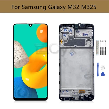 AMOLED Pre Samsung Galaxy M32 M325 LCD Displej Dotykový Displej Digitalizátorom. Montáž SM-M325FV M325FV/DS Nahradenie S Rámom
