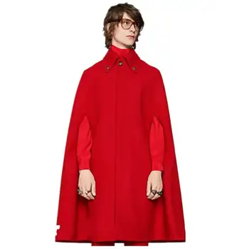 Pánske kabát jeseň/zima vlnený kabát červenej bez rukávov myse cape pre mužov stredne dlhý vlnené kabát, kabát trend