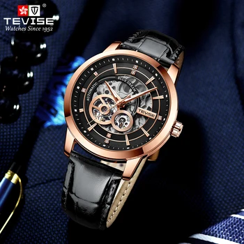 TEVESE Automatické Hodinky Muž Business Luxusné Športové Mechanické Hodinky Kožený Remienok Pánske Svetelný Kostra Náramkové hodinky Tourbillon