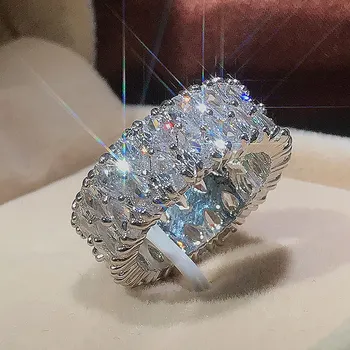 Dvojradu Drop-tvarované Zásnubný Prsteň Námestie Cubic Zirconia Promise Ring Najlepšie Návrh Krúžok pre Priateľka Ženy Módne Šperky
