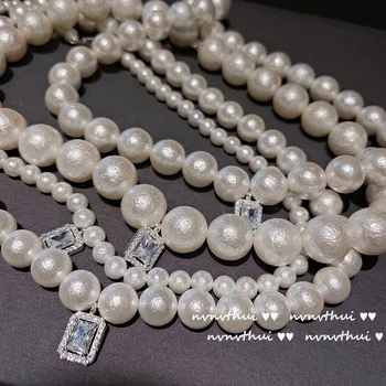 Sladkovodných Kultivovaných Perlový Náhrdelník Biela Elegantná Choker Barokové Prvky Reťazca Krátke Drobné Reťazca Ručné Vintage Šperky pre Dievčatá