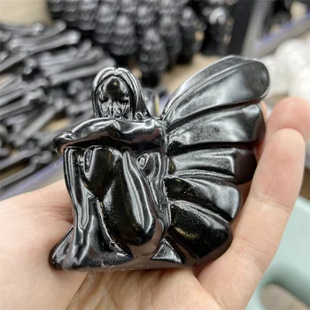 Prírodné Obsidian Ručne vyrezávané Kvetinová Víla Leštené Crystal Liečivý Kameň Izba Dekor Domáce Dekorácie Príslušenstvo