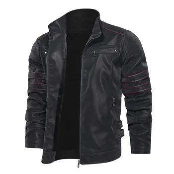 nové pánske kožené sako pánske teplá bunda na zips kabát mužov vetru bunda na motocykel