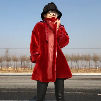 Kožušinový Kabát Ženy, Skutočné Zime Teplé Strihanie Oviec Bunda kórejský Módne Vlnené Kabát Abrigos Mujer Invierno 2020 YY742