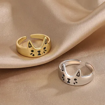 Veľkoobchod Južná Kórea Módne Sladké Elegantné Kovové Zlato Strieborná Farba 925 Mačka Prst Prstene Pre Ženy, Mužov Zvierat Krúžok Šperky Darček