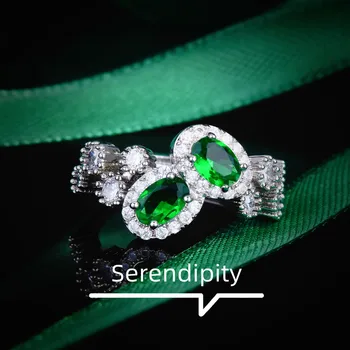 Foydjew Roztomilý Žena Zelený Zirkón Kamenné Kruhy Sľub, Strieborná Farba Zásnubný Prsteň Pre Ženy Trendy Crystal Oválne Svadobné Šperky
