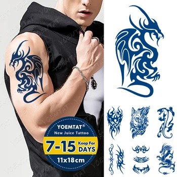 Šťava Trvalé Vodotesné Dočasné Tetovanie Nálepky Dragon Totem Vlk Plameň Flash Tetovanie Mužov Prírodné Atrament Ramena Body Art Falošné Tatto