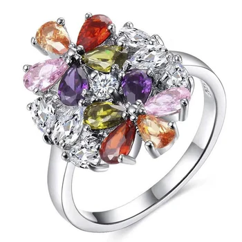 Milangirl Poprular Kvet Krúžok Temperament Kreatívne Farby Dámske Šperky Crystal Celý Predaj Pár Snubné Prstene Dámske