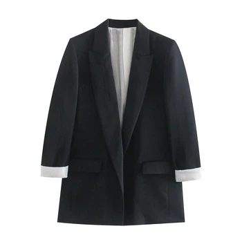 Ženy Móda Buttonless Vyhovovali Retro Prúžok Šitie Breasted Blejzre Kabát Vintage Dlhé Rukávy Vrchné Oblečenie Bežné Kabát