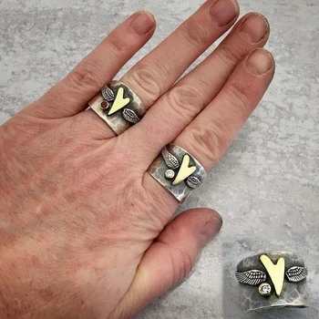 Viking Prst Prstene pre Mužov, Ženy Vintage Yellow Láska Srdce Vyrezávané Anjel Krídla Crystal Koleno Krúžok Šperky