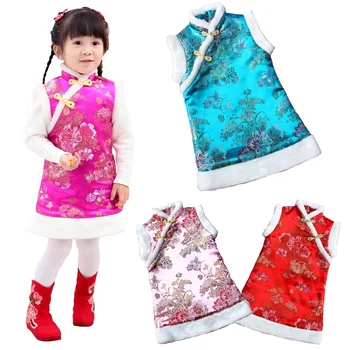 Pivónia Baby Girl Kabát Šaty Prešívaný Deti Vesty Vrchné Oblečenie Festival Kostýmy Zimné Dievčenské Oblečenie Chi-Pao Šaty, Oblečenie