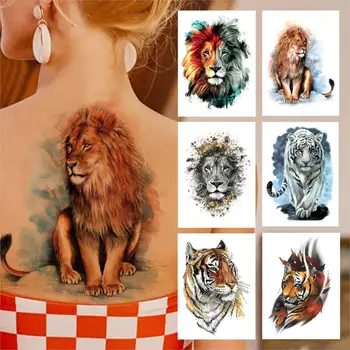 Lev, Tiger, Leopard, Dočasné Tetovanie Pre Ženy, Mužov, Deti, Chlapci Watercolour Zvierat Tetovanie Nálepky Falošné Body Art Maľovanie Tetovanie Späť