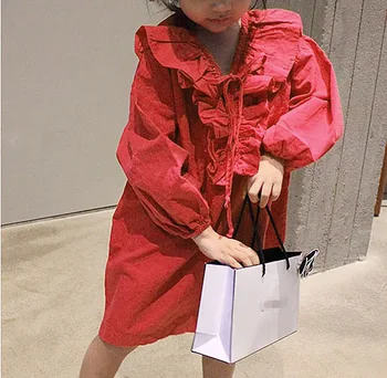 Na jar a na Jeseň kórejská verzia detské oblečenie nové dievčatá zahraničných štýl rozstrapatené uzol módne šaty