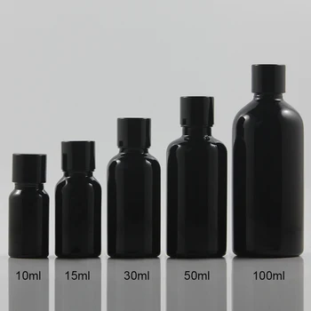 Balenie skla serum 15ml fľaštička kozmetické lesklý čierny sprej farby s skrutkovacím uzáverom.