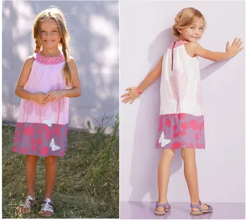 Doprava zadarmo-deti/dievčenské letné šaty, veľkosť 10A 12A 14A, dievčatá svetlo ružové šaty, mäkké bavlnené šaty w strom/butterlfy tlač