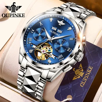 OUPINKE Luxusné Hodinky pre Mužov Automatické Mechanické Sapphire Zrkadlo Nepremokavé Top Značky Nerezové Náramkové hodinky reloj hombre