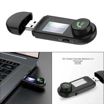 Bluetooth 5.0 Vysielač, Prijímač 2 v 1, USB Adaptér s LCD Displejom pre Slúchadlá s Nízkou Latenciou Tlačidlo Kontroly
