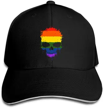 LGBT Pride Dúhová Vlajka Lebky Unisex Nastaviteľné Vrchol Sandwich Spp Trucker Spp