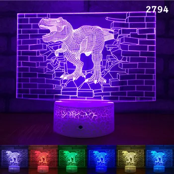 Dinosaurov 3D Lampa 7 LED Farby Meniace Visual Svetlo Deti Miestnosti Nočné Svetlo S Optickou Ilúziou Svetlo Tabuľka Stolná Lampa Hudba