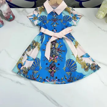 Luxus, Kvalita Baby Girl Dress 2022 V Lete Nový Dizajn Seashell Hviezdice Vytlačené Dievča Šaty Krátke Rukáv Sladké Party Šaty