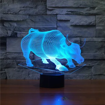 LED 3D Nočné Svetlo Remote Touch Swithc Buffalo Farebné Stôl Tabuľka Bull Lampa USB 3D Ilúziu Zvierat Dieťa Spí Tabuľka Svetlo
