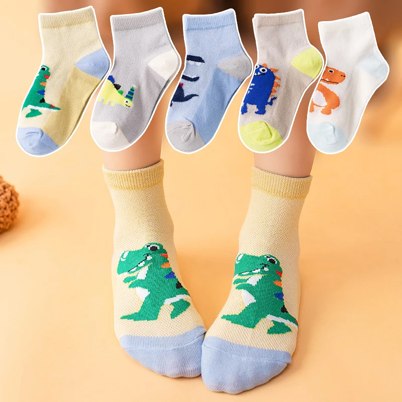 Chlapci Dievčatá v lete česanej bavlny tenké priedušné ponožky časti Farebný dinosaurus oka, baby, deti ponožky roztomilý kreslený deti ponožky Obrázok 0