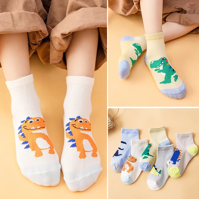 Chlapci Dievčatá v lete česanej bavlny tenké priedušné ponožky časti Farebný dinosaurus oka, baby, deti ponožky roztomilý kreslený deti ponožky Obrázok 1