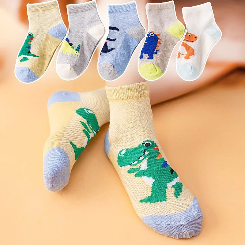 Chlapci Dievčatá v lete česanej bavlny tenké priedušné ponožky časti Farebný dinosaurus oka, baby, deti ponožky roztomilý kreslený deti ponožky Obrázok 2