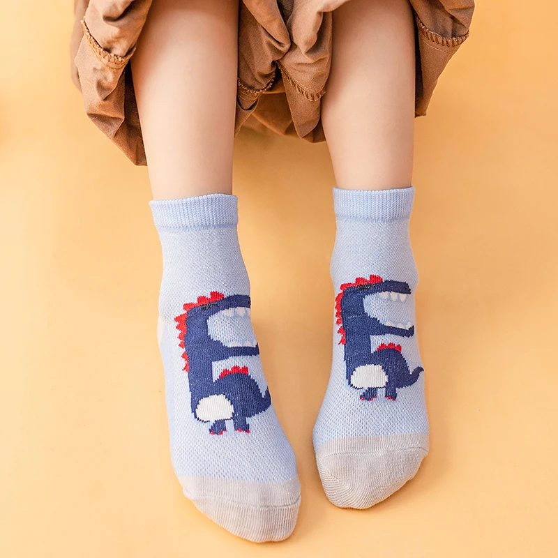 Chlapci Dievčatá v lete česanej bavlny tenké priedušné ponožky časti Farebný dinosaurus oka, baby, deti ponožky roztomilý kreslený deti ponožky Obrázok 3