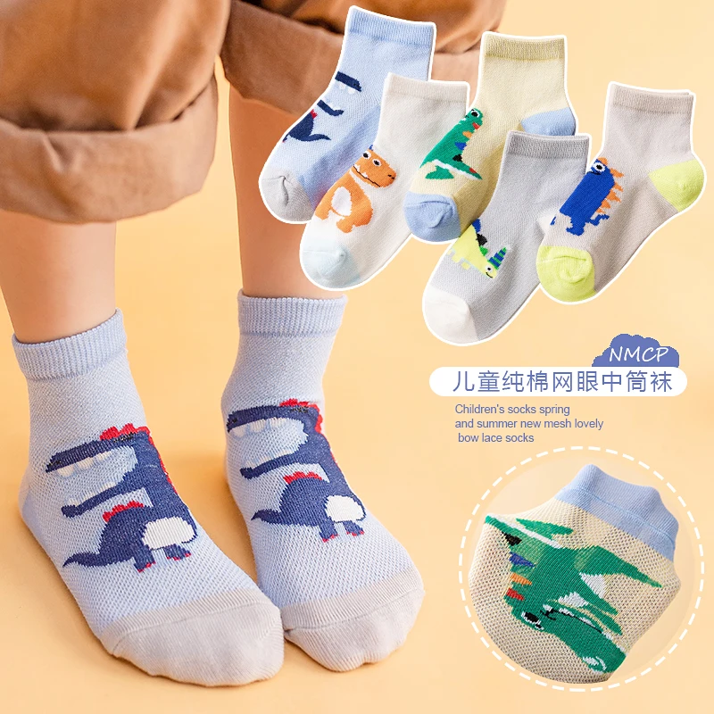 Chlapci Dievčatá v lete česanej bavlny tenké priedušné ponožky časti Farebný dinosaurus oka, baby, deti ponožky roztomilý kreslený deti ponožky Obrázok 4