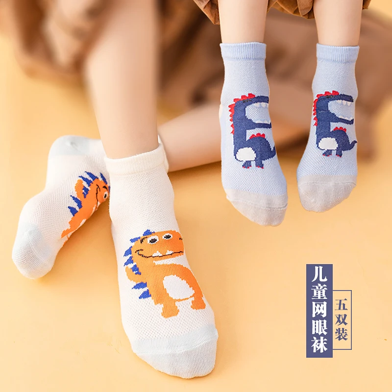 Chlapci Dievčatá v lete česanej bavlny tenké priedušné ponožky časti Farebný dinosaurus oka, baby, deti ponožky roztomilý kreslený deti ponožky Obrázok 5