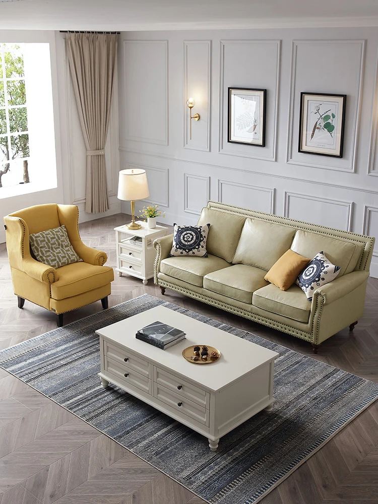 Americký kožená sedačka s tiger stoličky Britský štýl béžová latex kožená sedačka obývacia izba Obrázok 1