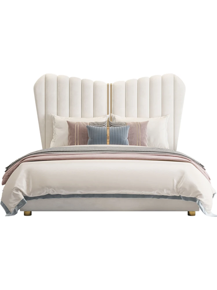 Americký luxusná posteľ moderné jednoduché kožené čalúnené posteľ krém farebné spálňa manželská posteľ Obrázok 4