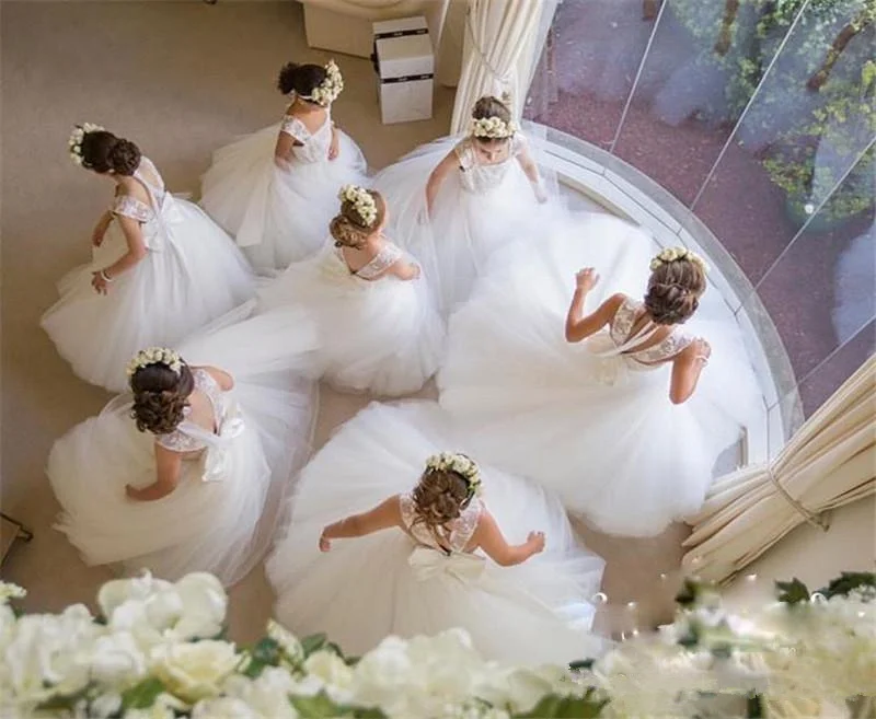 2019 Princezná Linky Kvet Dievčatá Šaty Pre Svadobné Čipky Appliqued Námestie Prvý Cummunion Šaty Lacné Obrázok 3