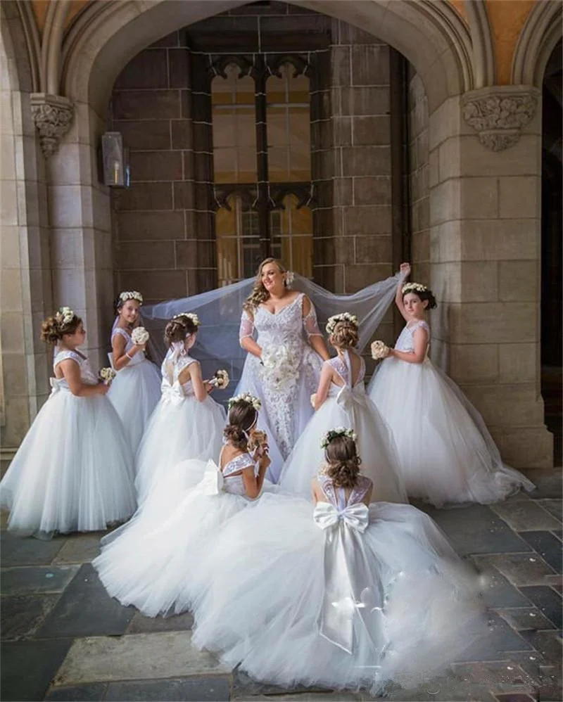 2019 Princezná Linky Kvet Dievčatá Šaty Pre Svadobné Čipky Appliqued Námestie Prvý Cummunion Šaty Lacné Obrázok 4