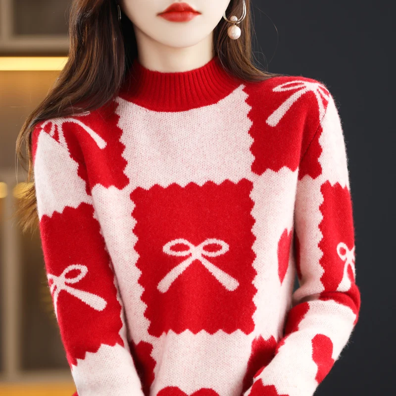 100% čistá vlna sveter Žien pol vysoký golier pulóver Jeseň a v zime nový bežné farby zodpovedajúce pletené top Fashion sveter Obrázok 1