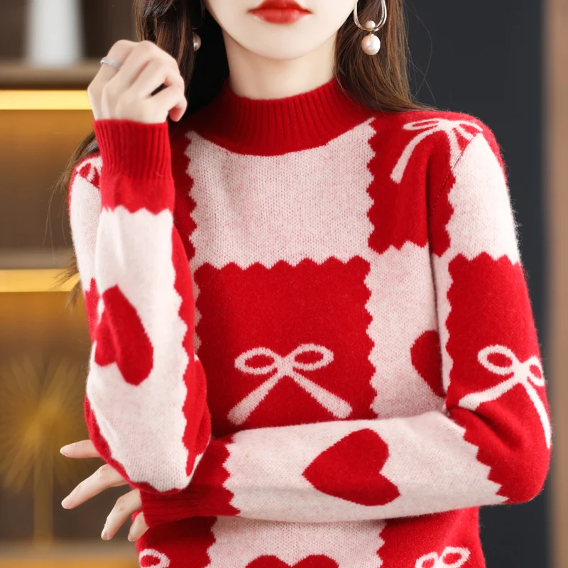 100% čistá vlna sveter Žien pol vysoký golier pulóver Jeseň a v zime nový bežné farby zodpovedajúce pletené top Fashion sveter Obrázok 2