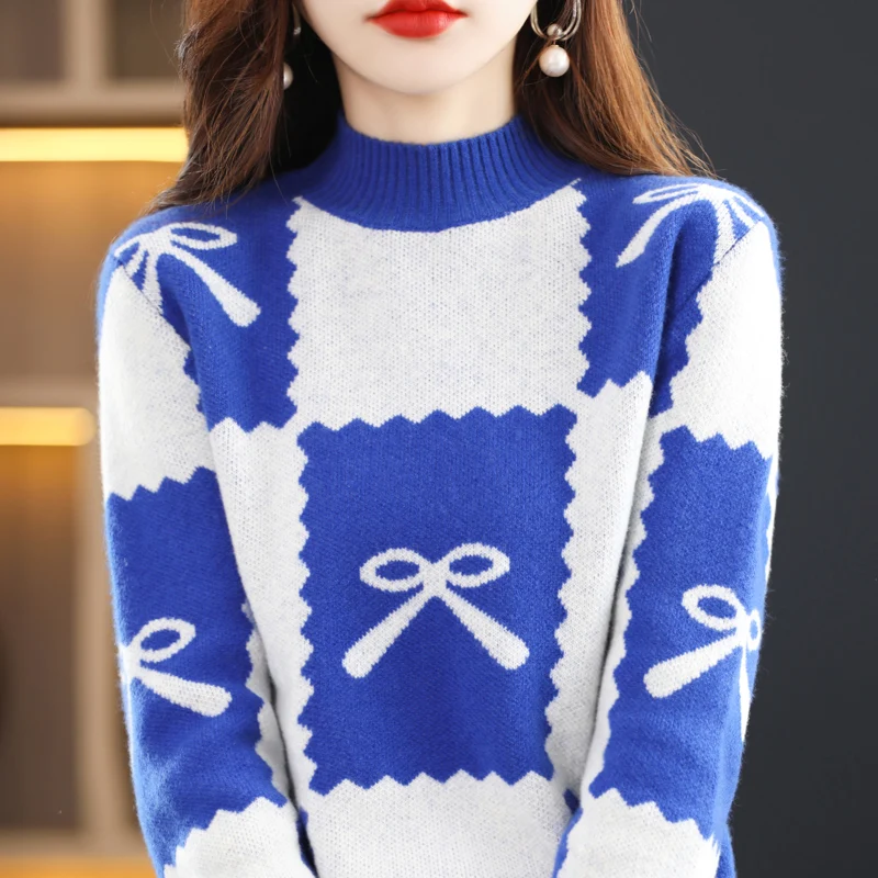 100% čistá vlna sveter Žien pol vysoký golier pulóver Jeseň a v zime nový bežné farby zodpovedajúce pletené top Fashion sveter Obrázok 3
